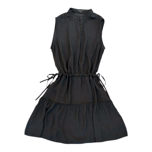 Allsaints Polka Dot Dress New Lin Black Size 4 Cinch Drawstring Mini Button Up - Picture 1 of 13
